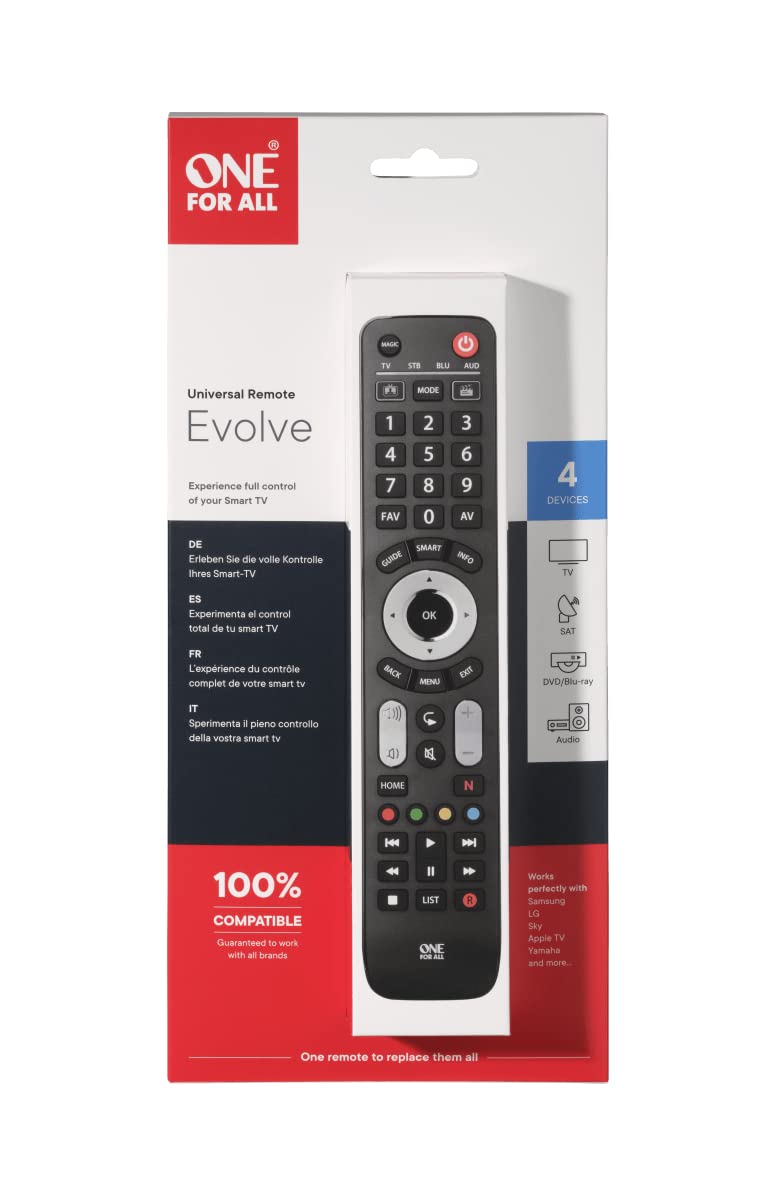 One For All URC 7145 Evolve 4 – Universalfernbedienung für 4 Geräte